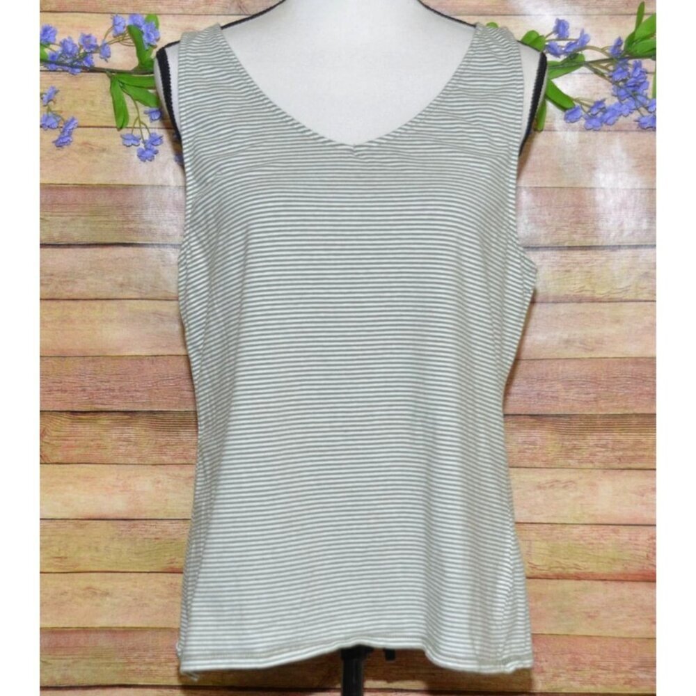 J. Jill Ladies Green Striped Perfect V-Neck Tank Top Size XL Sleeveless Lounging